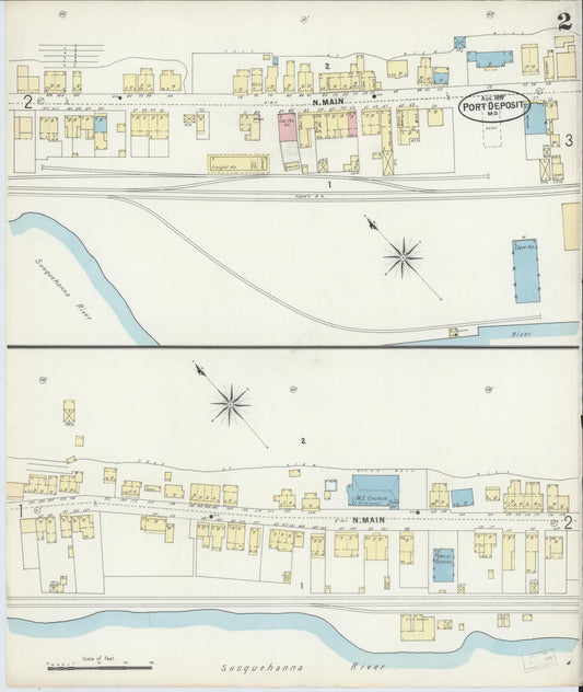 Sanborn Fire Insurance Map from Port Deposit, Cecil County, Maryland (1897), Sheet #0002 - Historic Sanborn Fire Insurance Map Print, vintage old map wall art