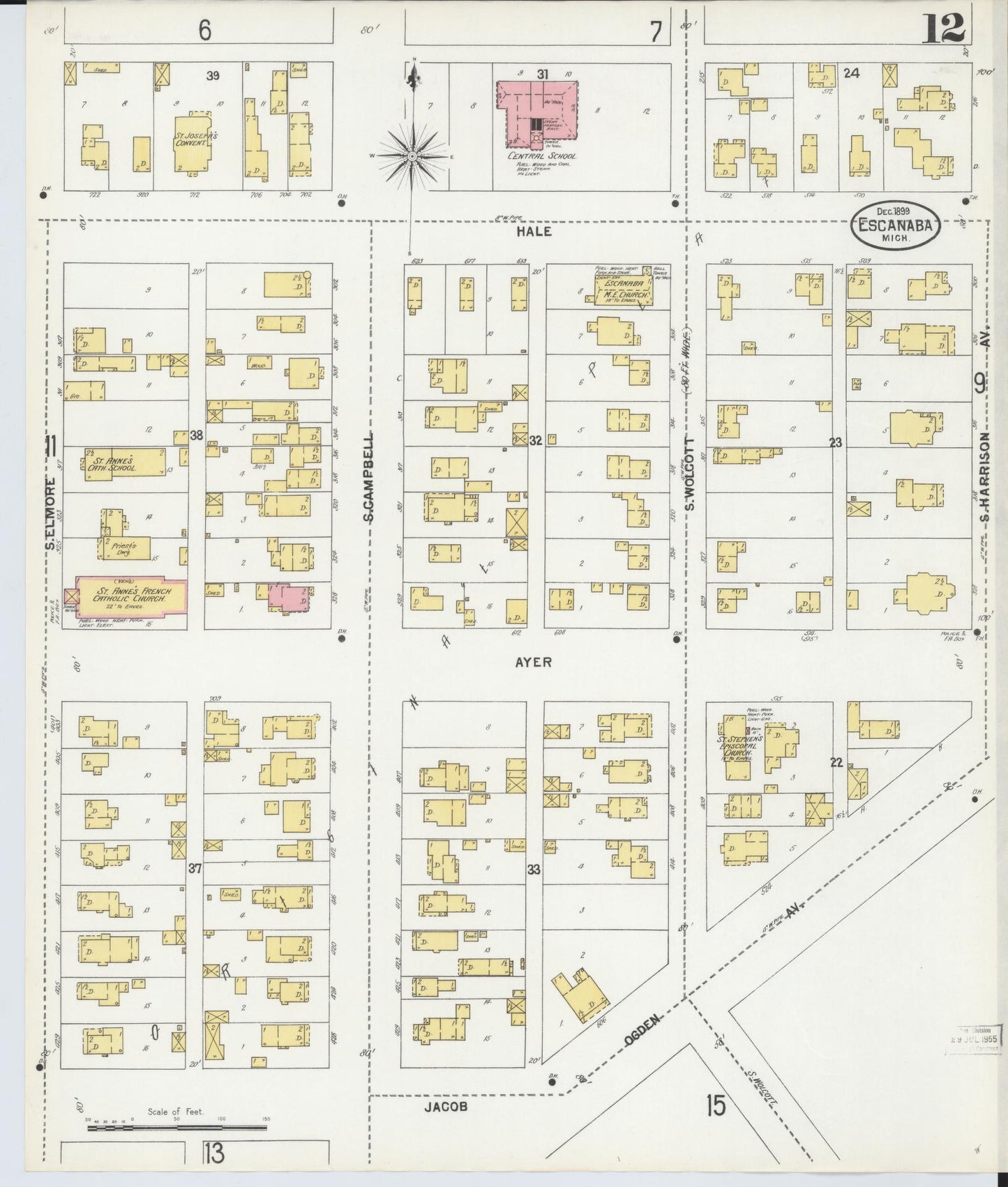Sanborn Fire Insurance Map from Escanaba, Delta County, Michigan (1899), Sheet #0012 - Complete Map Set gallery image, historic Sanborn map, vintage wall art, Michigan Michigan