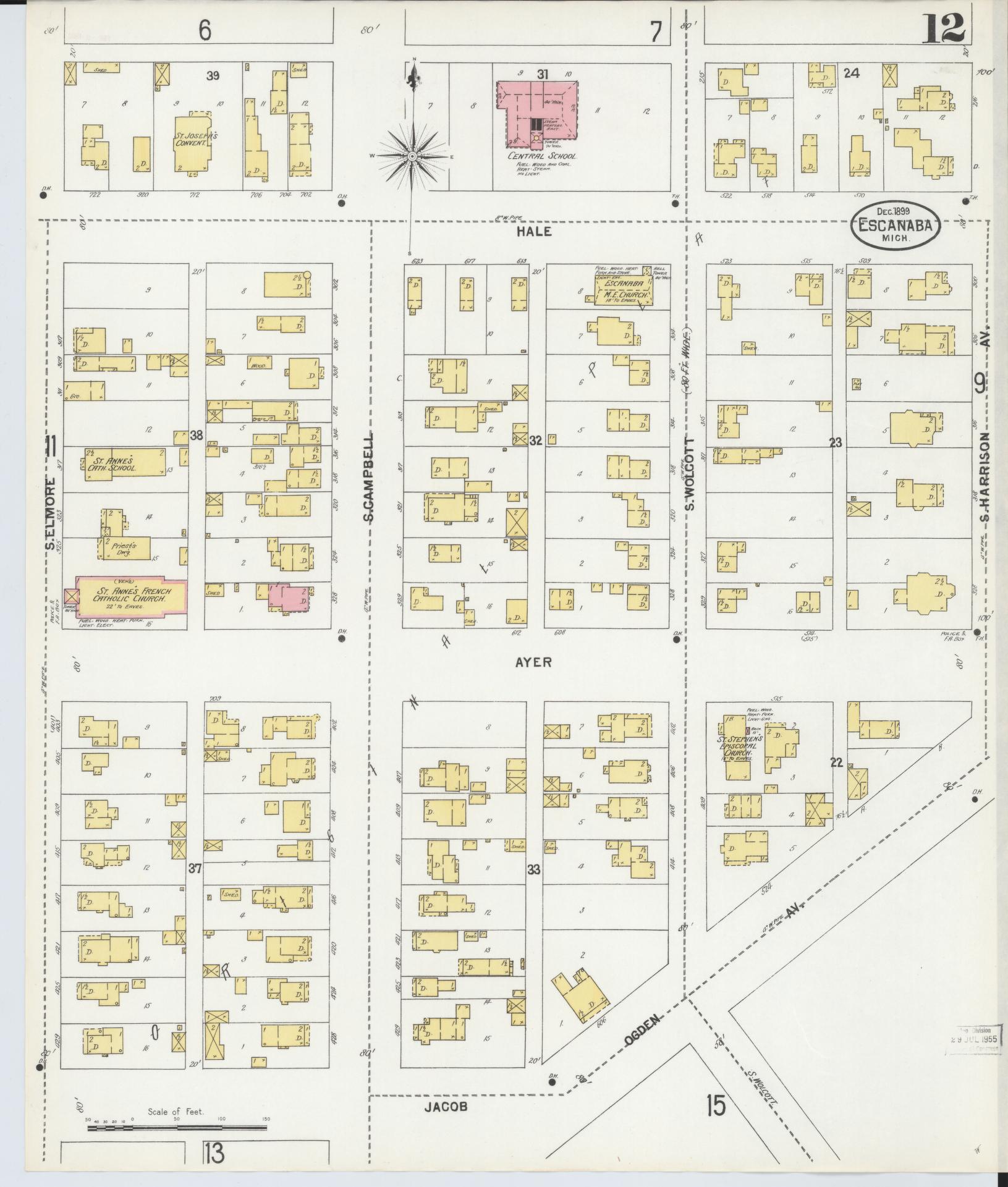 Sanborn Fire Insurance Map from Escanaba, Delta County, Michigan (1899), Sheet #0012 - Complete Map Set gallery image, historic Sanborn map, vintage wall art, Michigan Michigan