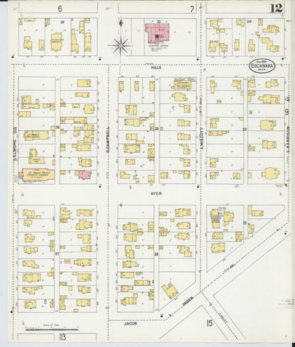 Sanborn Fire Insurance Map from Escanaba, Delta County, Michigan (1899), Sheet #0012 - Complete Map Set gallery image, historic Sanborn map, vintage wall art, Michigan Michigan
