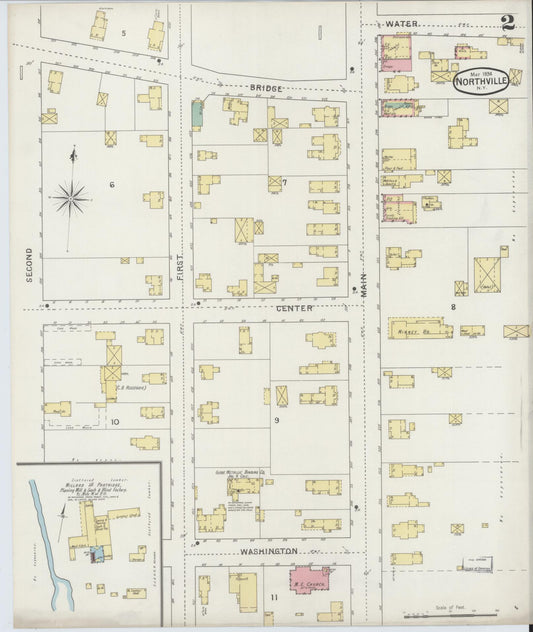 Sanborn Fire Insurance Map from Northville, Fulton County, New York (1894), Sheet #0002 - Historic Sanborn Fire Insurance Map Print, vintage old map wall art, antique decor, genealogy gift, New York New York map