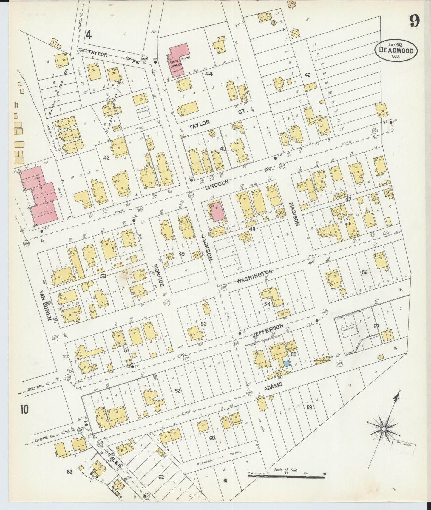 Sanborn Fire Insurance Map from Deadwood, Lawrence County, South Dakota (1903), Sheet #0009 - Historic Sanborn Fire Insurance Map Print, vintage old map wall art, antique decor, genealogy gift, South Dakota South Dakota map