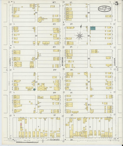 Sanborn Fire Insurance Map from Hazleton, Luzerne County, Pennsylvania (1895), Sheet #0005 - Historic Sanborn Fire Insurance Map Print, vintage old map wall art, antique decor, genealogy gift, Pennsylvania Pennsylvania map