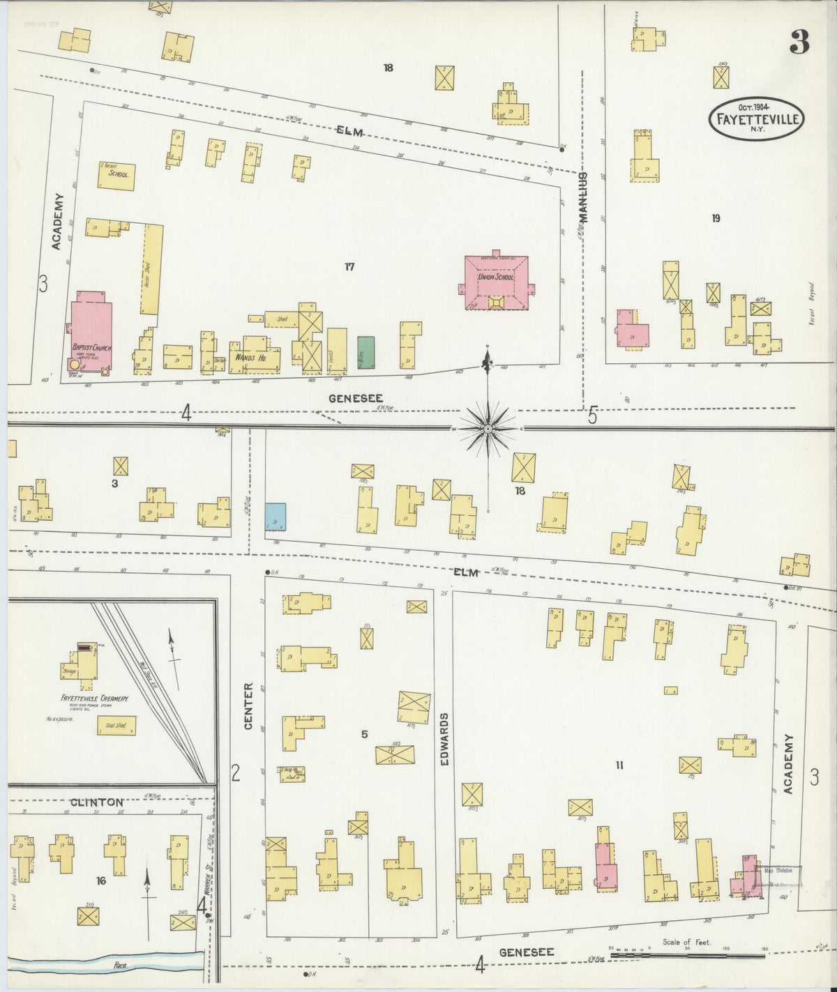 Sanborn Fire Insurance Map from Fayetteville, Onondaga County, New York (1904), Sheet #0003 - Historic Sanborn Fire Insurance Map Print, vintage old map wall art, antique decor, genealogy gift, New York New York map