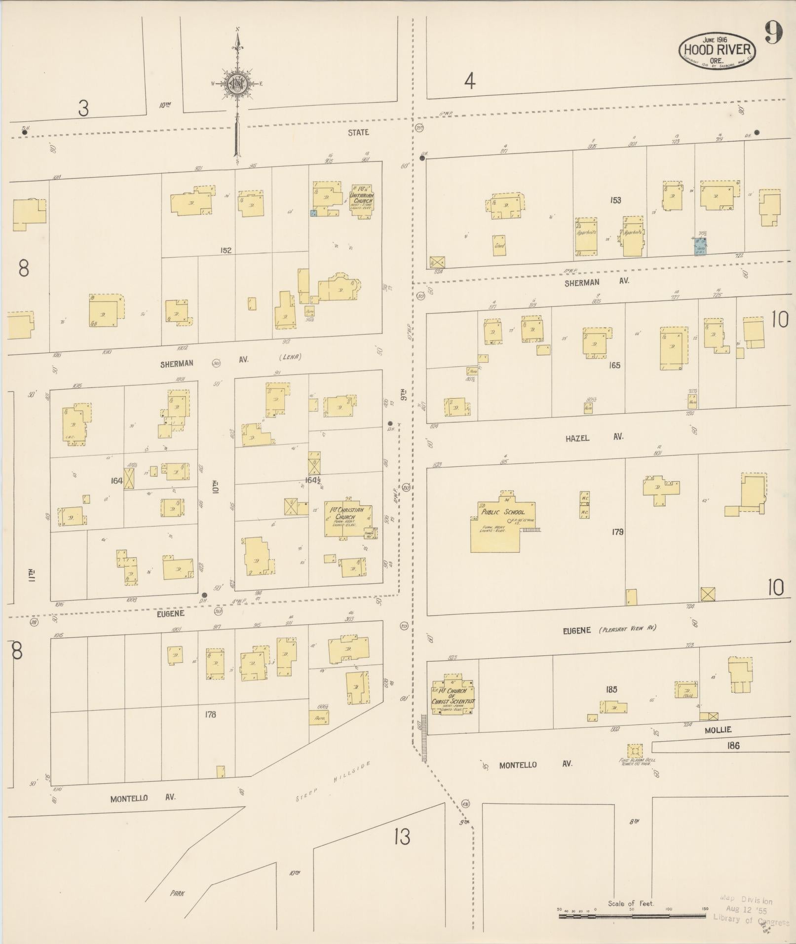 Sanborn Fire Insurance Map from Hood River, Hood River County, Oregon (1916), Sheet #0009 - Complete Map Set gallery image, historic Sanborn map, vintage wall art, Oregon Oregon