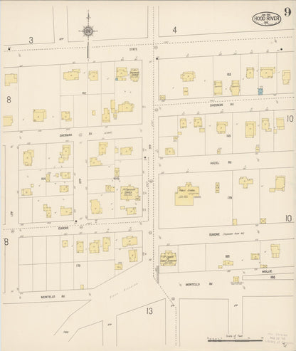 Sanborn Fire Insurance Map from Hood River, Hood River County, Oregon (1916), Sheet #0009 - Complete Map Set gallery image, historic Sanborn map, vintage wall art, Oregon Oregon