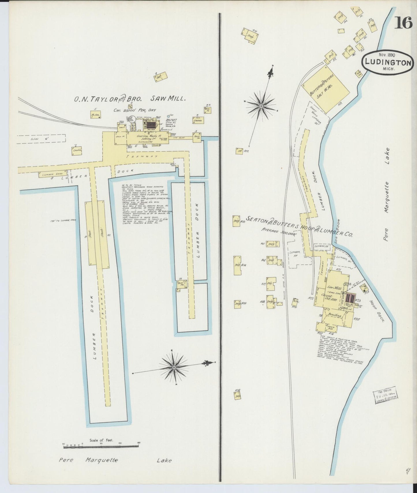 Sanborn Fire Insurance Map from Ludington, Mason County, Michigan (1890), Sheet #0016 - Complete Map Set gallery image, historic Sanborn map, vintage wall art, Michigan Michigan