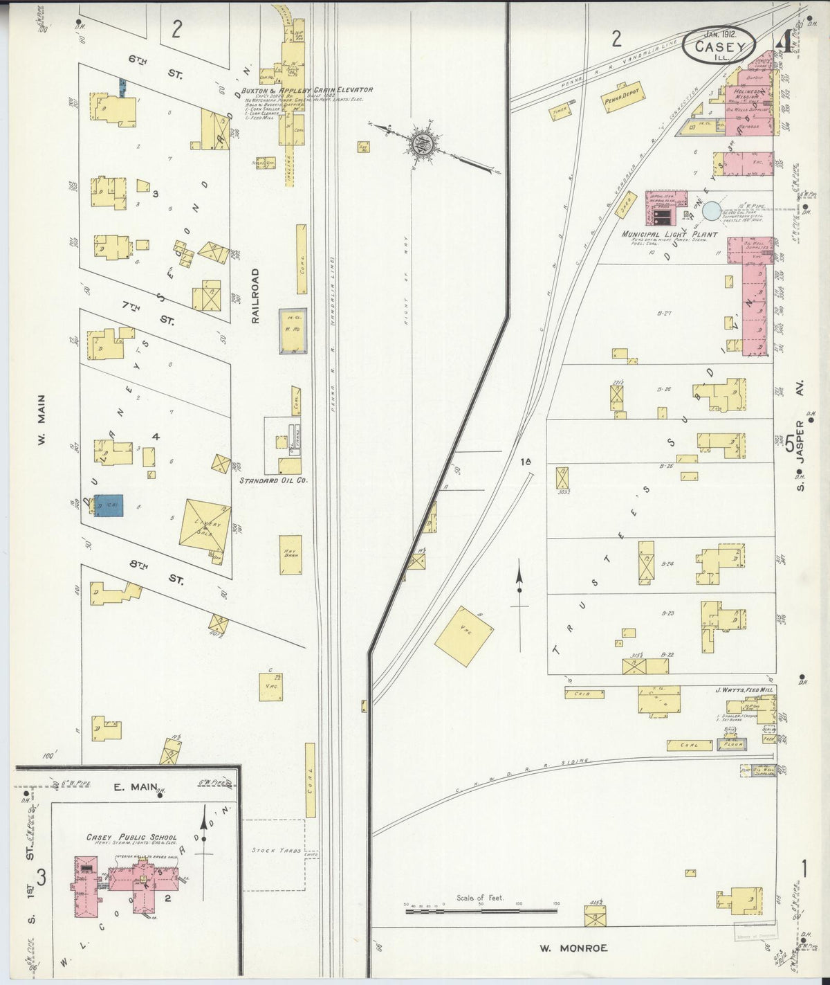 Sanborn Fire Insurance Map from Casey, Clark County, Illinois (1912), Sheet #0004 - Historic Sanborn Fire Insurance Map Print, vintage old map wall art, antique decor, genealogy gift, Illinois Illinois map