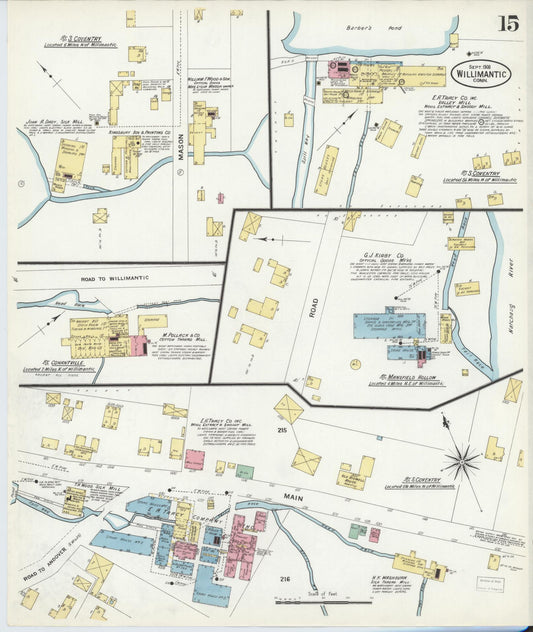 Sanborn Fire Insurance Map from Willimantic, Windham County, Connecticut (1908), Sheet #0015 - Historic Sanborn Fire Insurance Map Print, vintage old map wall art, antique decor, genealogy gift, Connecticut Connecticut map