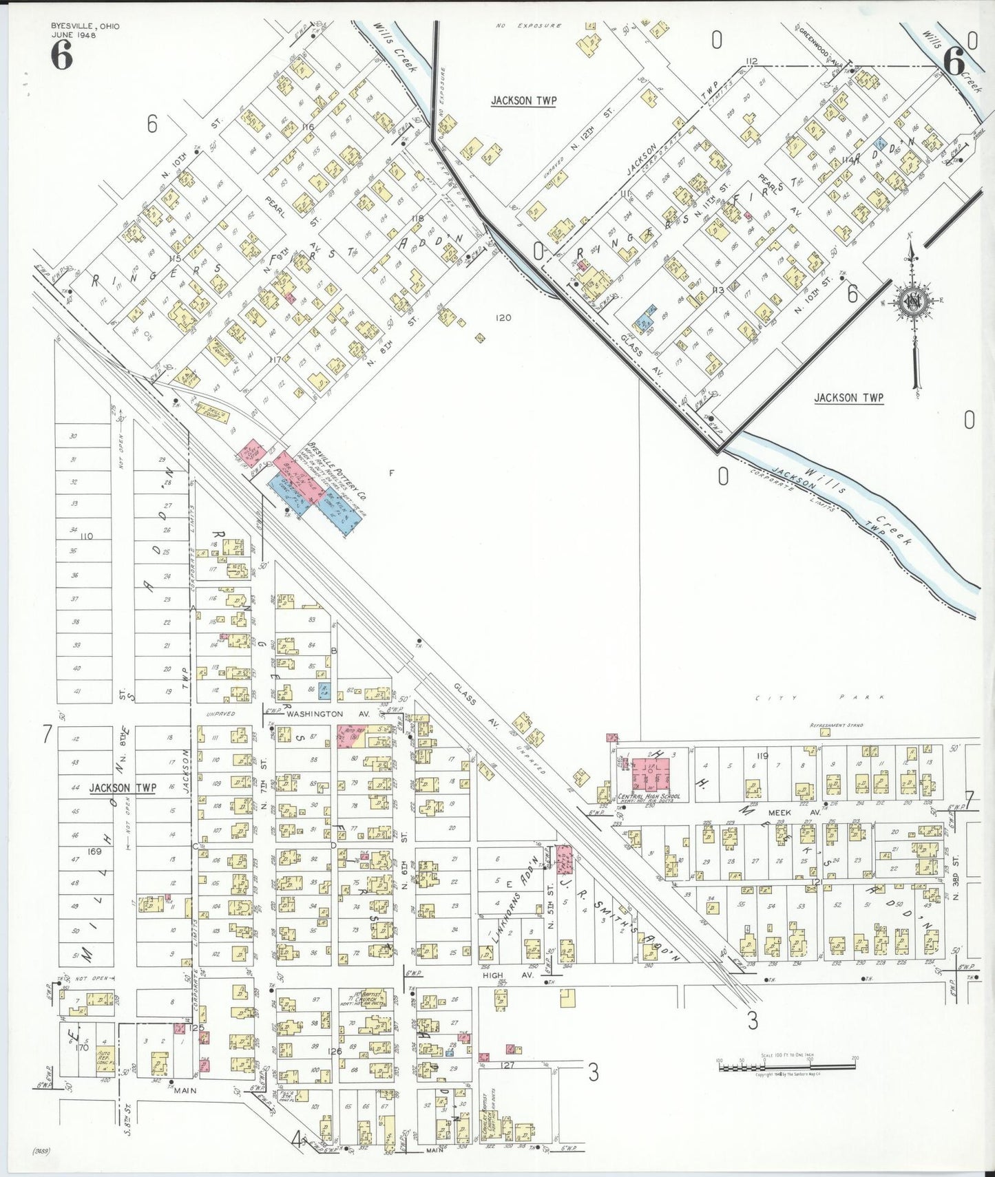 Sanborn Fire Insurance Map from Byesville, Guernsey County, Ohio (1948), Sheet #0006 - Historic Sanborn Fire Insurance Map Print, vintage old map wall art, antique decor, genealogy gift, Ohio Ohio map