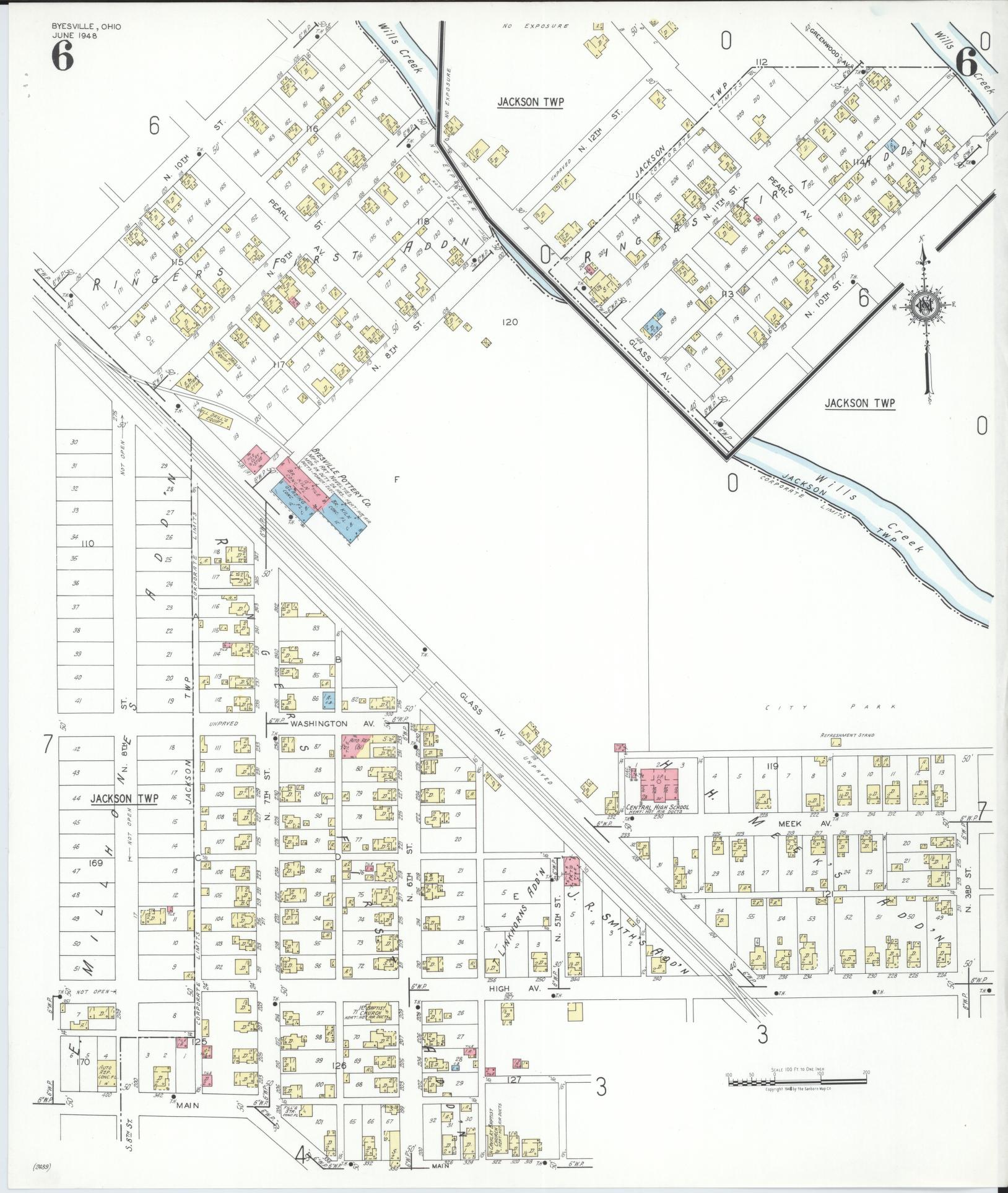 Sanborn Fire Insurance Map from Byesville, Guernsey County, Ohio (1948), Sheet #0006 - Historic Sanborn Fire Insurance Map Print, vintage old map wall art, antique decor, genealogy gift, Ohio Ohio map