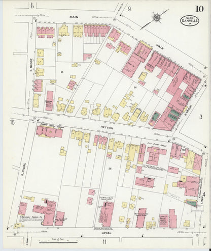 Sanborn Fire Insurance Map from Danville, Independent Cities, Virginia (1910), Sheet #0010 - Historic Sanborn Fire Insurance Map Print, vintage old map wall art, antique decor, genealogy gift, Virginia Virginia map