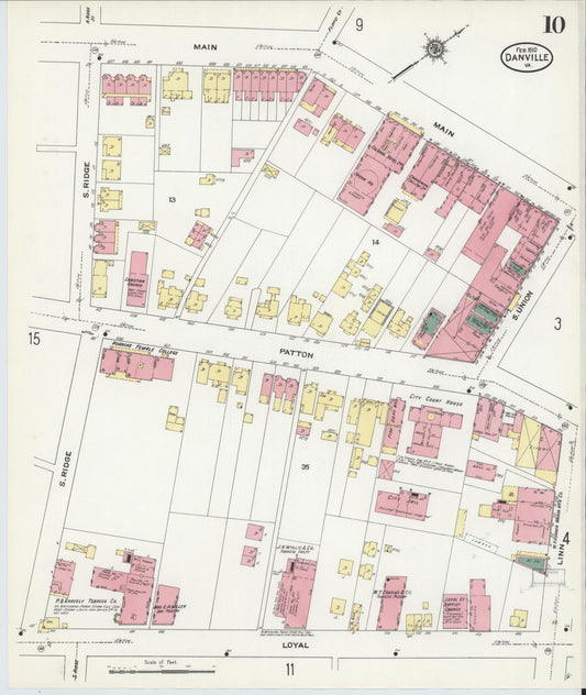 Sanborn Fire Insurance Map from Danville, Independent Cities, Virginia (1910), Sheet #0010 - Historic Sanborn Fire Insurance Map Print, vintage old map wall art, antique decor, genealogy gift, Virginia Virginia map