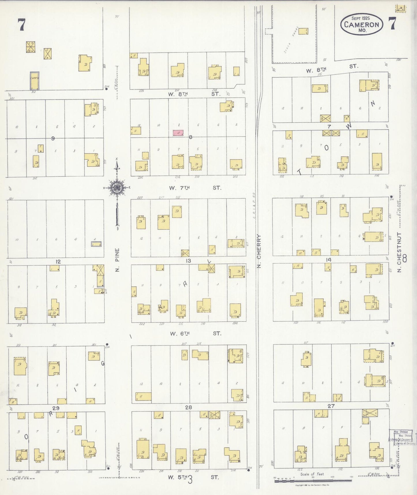 Sanborn Fire Insurance Map from Cameron, Clinton County, Missouri (1925), Sheet #0007 - Complete Map Set gallery image, historic Sanborn map, vintage wall art, Missouri Missouri