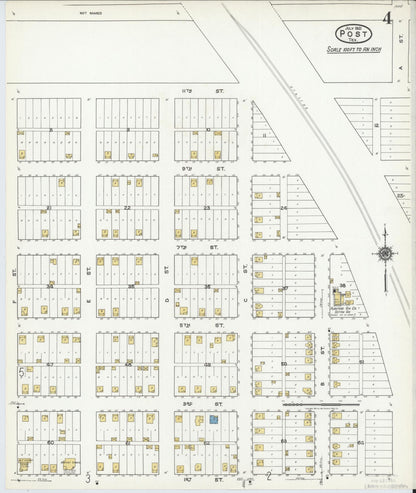 Sanborn Fire Insurance Map from Post, Garza County, Texas (1921), Sheet #0004 - Historic Sanborn Fire Insurance Map Print, vintage old map wall art, antique decor, genealogy gift, Texas Texas map