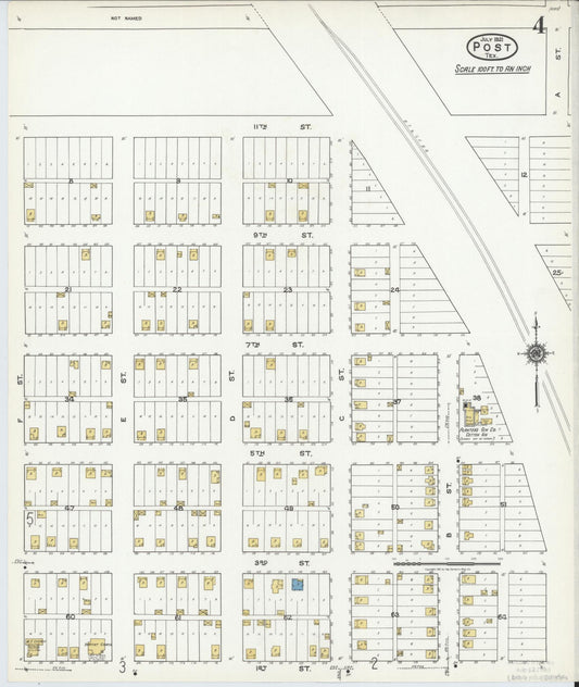 Sanborn Fire Insurance Map from Post, Garza County, Texas (1921), Sheet #0004 - Historic Sanborn Fire Insurance Map Print, vintage old map wall art, antique decor, genealogy gift, Texas Texas map