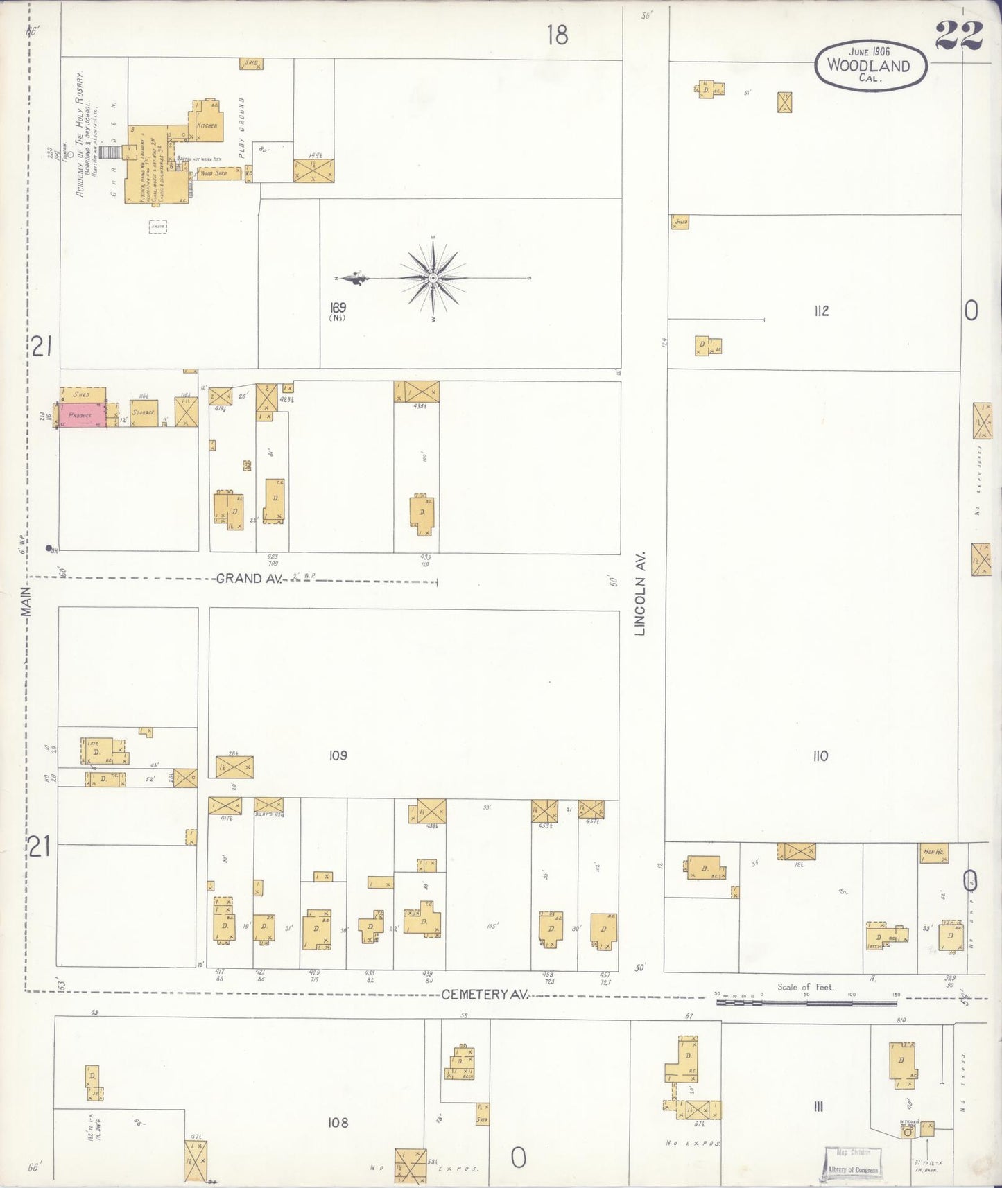 Sanborn Fire Insurance Map from Woodland, Yolo County, California (1906), Sheet #0022 - Complete Map Set gallery image, historic Sanborn map, vintage wall art, California California