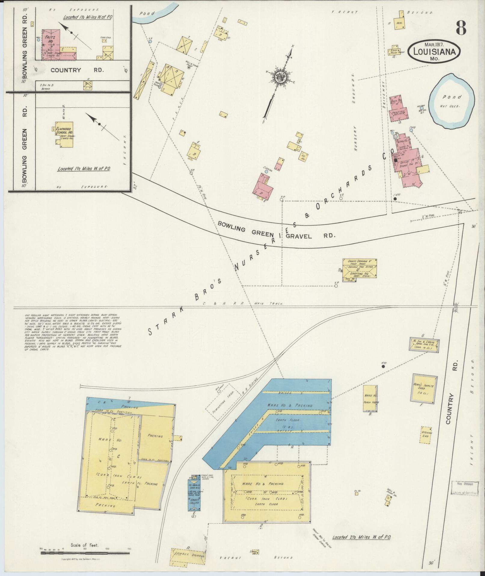 Sanborn Fire Insurance Map from Louisiana, Pike County, Missouri (1917), Sheet #0008 - Complete Map Set gallery image, historic Sanborn map, vintage wall art, Missouri Missouri
