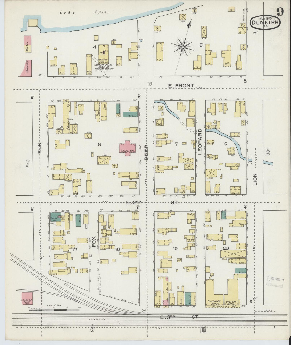 Sanborn Fire Insurance Map from Dunkirk, Chautauqua County, New York (1893), Sheet #0009 - Complete Map Set gallery image, historic Sanborn map, vintage wall art, New York New York