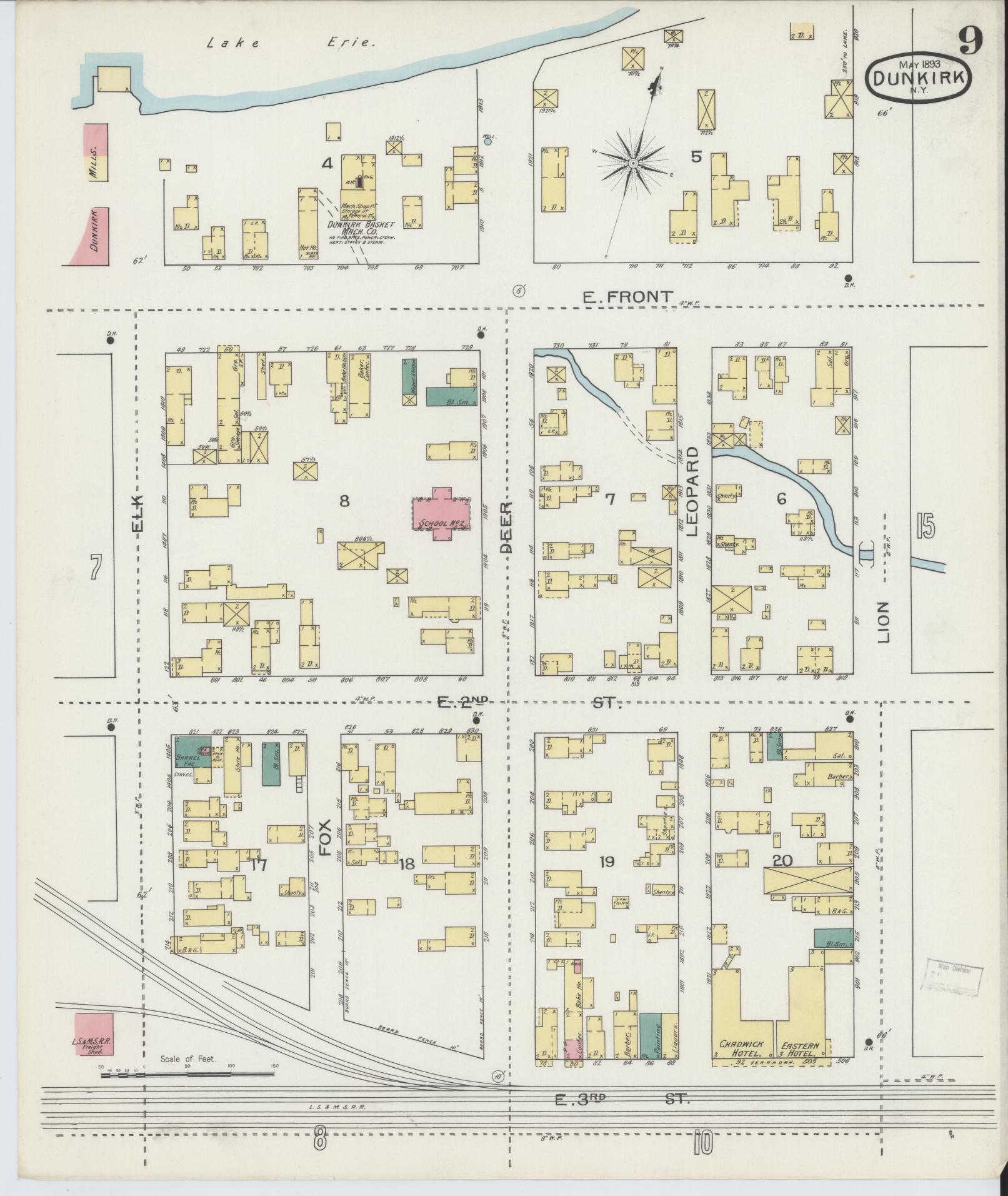 Sanborn Fire Insurance Map from Dunkirk, Chautauqua County, New York (1893), Sheet #0009 - Complete Map Set gallery image, historic Sanborn map, vintage wall art, New York New York