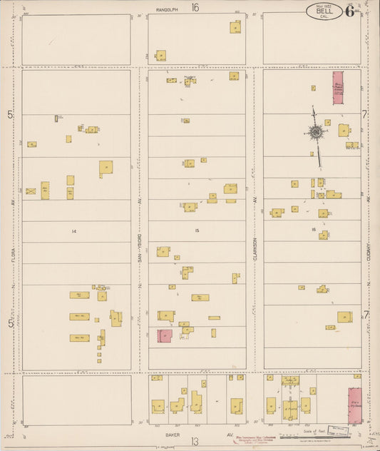 Sanborn Fire Insurance Map from Bell, Los Angeles County, California (1922), Sheet #0006 - Historic Sanborn Fire Insurance Map Print, vintage old map wall art, antique decor, genealogy gift, California California map