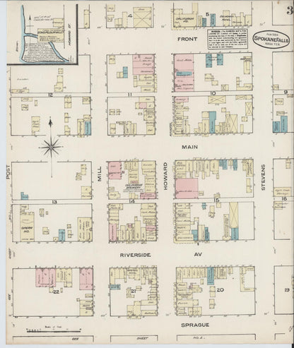 Sanborn Fire Insurance Map from Spokane, Spokane County, Washington (1884), Sheet #0003 - Complete Map Set gallery image, historic Sanborn map, vintage wall art, Washington Washington