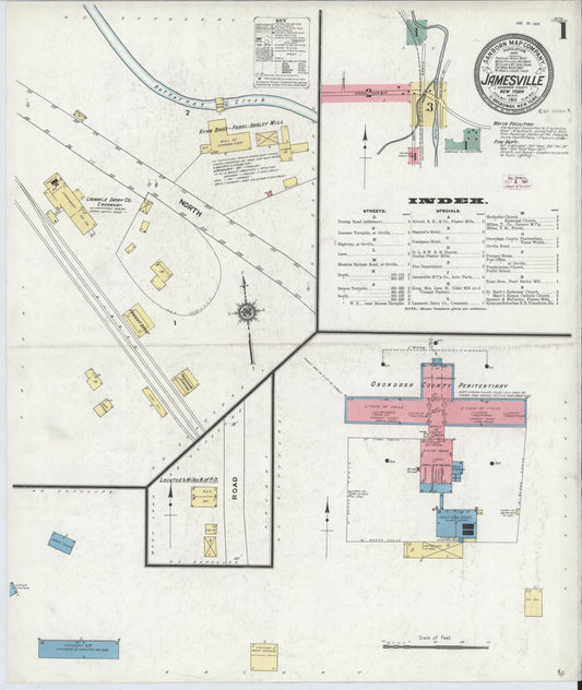 Sanborn Fire Insurance Map from Jamesville, Onondaga County, New York (1911), Sheet #0001 - Historic Sanborn Fire Insurance Map Print, vintage old map wall art, antique decor, genealogy gift, New York New York map