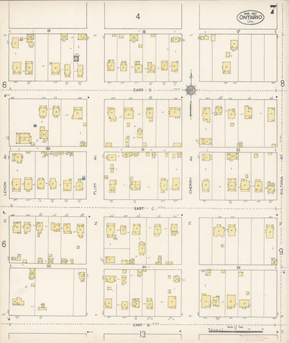 Sanborn Fire Insurance Map from Ontario, San Bernardino County, California (1912), Sheet #0007 - Complete Map Set gallery image, historic Sanborn map, vintage wall art, California California