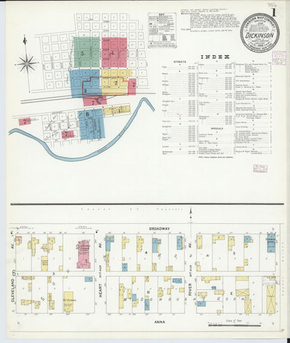 Sanborn Fire Insurance Map from Dickinson, Stark County, North Dakota (1908), Sheet #0001 - Complete Map Set gallery image, historic Sanborn map, vintage wall art, North Dakota North Dakota
