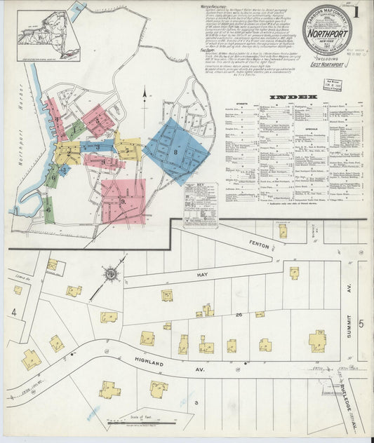 Sanborn Fire Insurance Map from Northport, Suffolk County, New York (1917), Sheet #0001 - Complete Map Set gallery image, historic Sanborn map, vintage wall art, New York New York