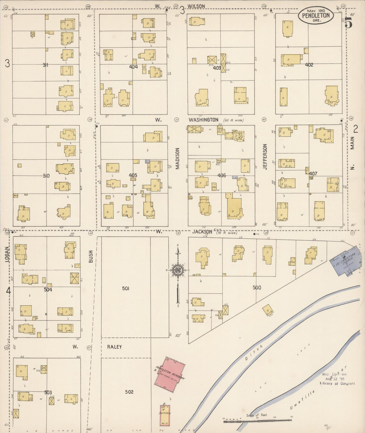 Sanborn Fire Insurance Map from Pendleton, Umatilla County, Oregon (1910), Sheet #0005 - Historic Sanborn Fire Insurance Map Print, vintage old map wall art, antique decor, genealogy gift, Oregon Oregon map