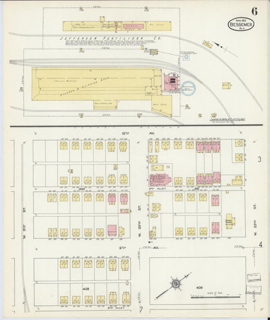 Sanborn Fire Insurance Map from Bessemer, Jefferson County, Alabama (1913), Sheet #0006 - Historic Sanborn Fire Insurance Map Print, vintage old map wall art, antique decor, genealogy gift, Alabama Alabama map