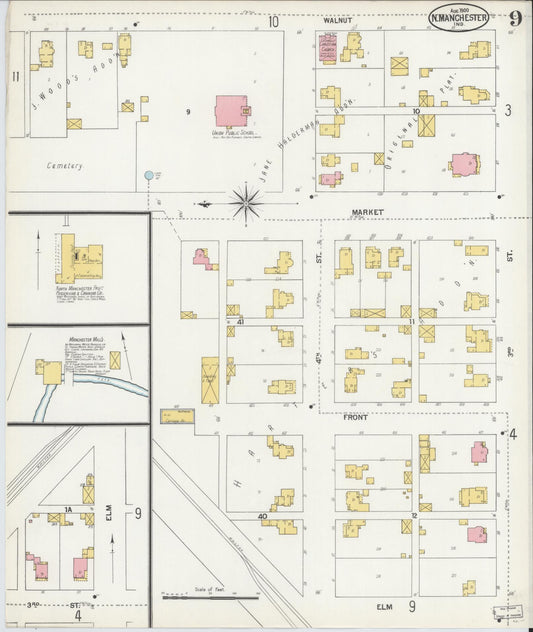 Sanborn Fire Insurance Map from North Manchester, Wabash County, Indiana (1900), Sheet #0009 - Historic Sanborn Fire Insurance Map Print, vintage old map wall art, antique decor, genealogy gift, Indiana Indiana map