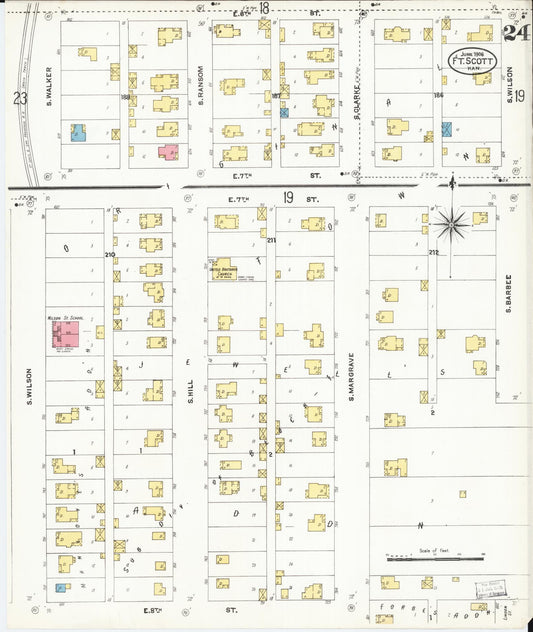 Sanborn Fire Insurance Map from Fort Scott, Bourbon County, Kansas (1906), Sheet #0024 - Historic Sanborn Fire Insurance Map Print, vintage old map wall art, antique decor, genealogy gift, Kansas Kansas map
