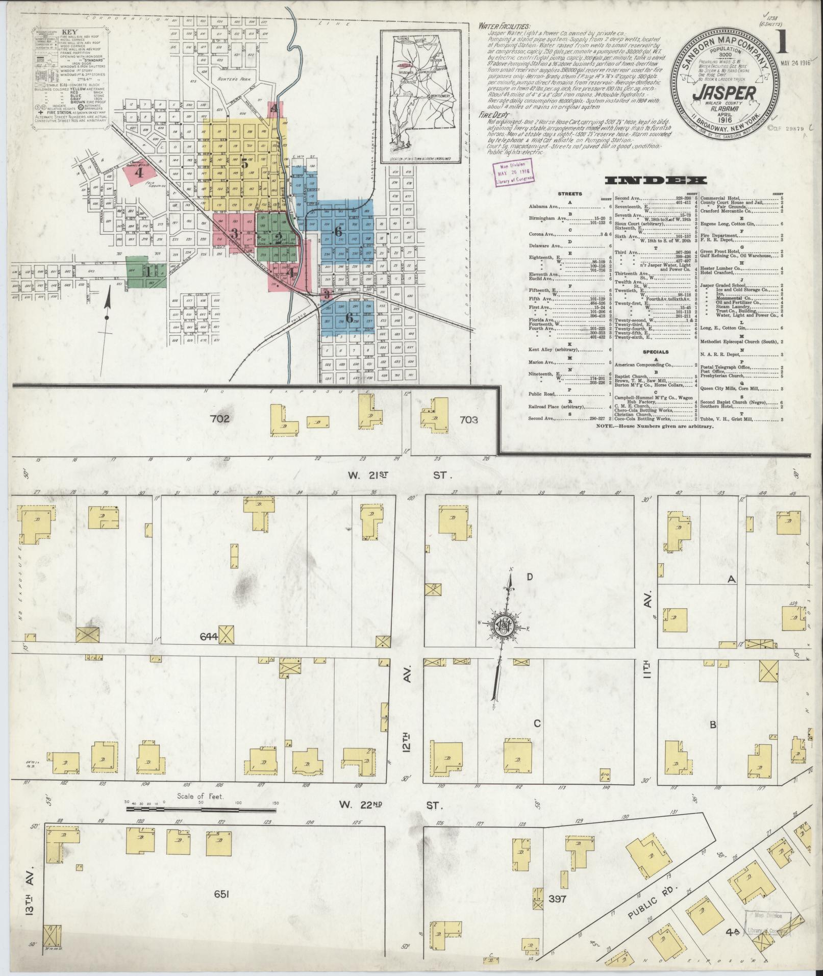 Sanborn Fire Insurance Map from Jasper, Walker County, Alabama. (1916) – Historic Sanborn Fire Insurance Map Print