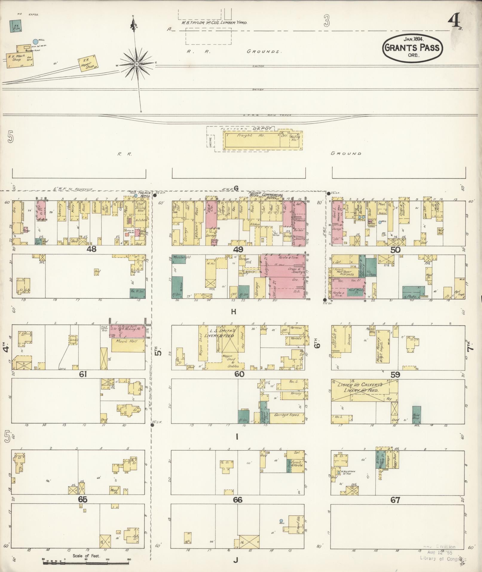 Sanborn Fire Insurance Map from Grants Pass, Josephine County, Oregon (1894), Sheet #0004 - Complete Map Set gallery image, historic Sanborn map, vintage wall art, Oregon Oregon