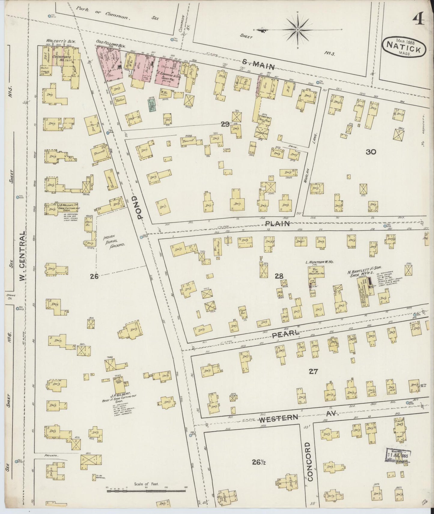 Sanborn Fire Insurance Map from Natick, Middlesex County, Massachusetts (1888), Sheet #0004 - Historic Sanborn Fire Insurance Map Print, vintage old map wall art, antique decor, genealogy gift, Massachusetts Massachusetts map