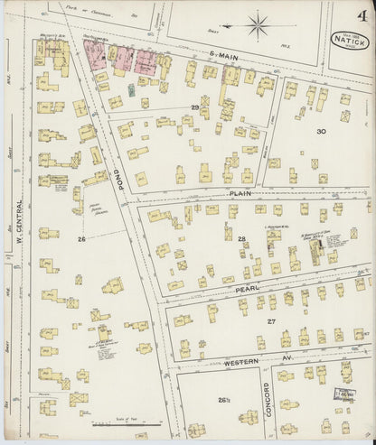 Sanborn Fire Insurance Map from Natick, Middlesex County, Massachusetts (1888), Sheet #0004 - Historic Sanborn Fire Insurance Map Print, vintage old map wall art, antique decor, genealogy gift, Massachusetts Massachusetts map