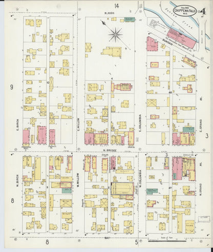 Sanborn Fire Insurance Map from Chippewa Falls, Chippewa County, Wisconsin (1903), Sheet #0004 - Historic Sanborn Fire Insurance Map Print, vintage old map wall art, antique decor, genealogy gift, Wisconsin Wisconsin map