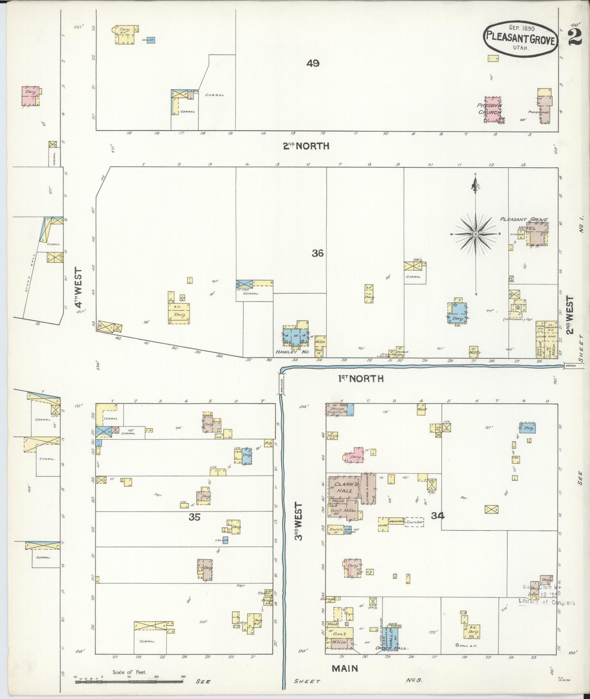 Sanborn Fire Insurance Map from Pleasant Grove, Utah County, Utah (1890), Sheet #0002 - Complete Map Set gallery image, historic Sanborn map, vintage wall art, Pleasant Grove Utah