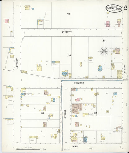 Sanborn Fire Insurance Map from Pleasant Grove, Utah County, Utah (1890), Sheet #0002 - Complete Map Set gallery image, historic Sanborn map, vintage wall art, Pleasant Grove Utah
