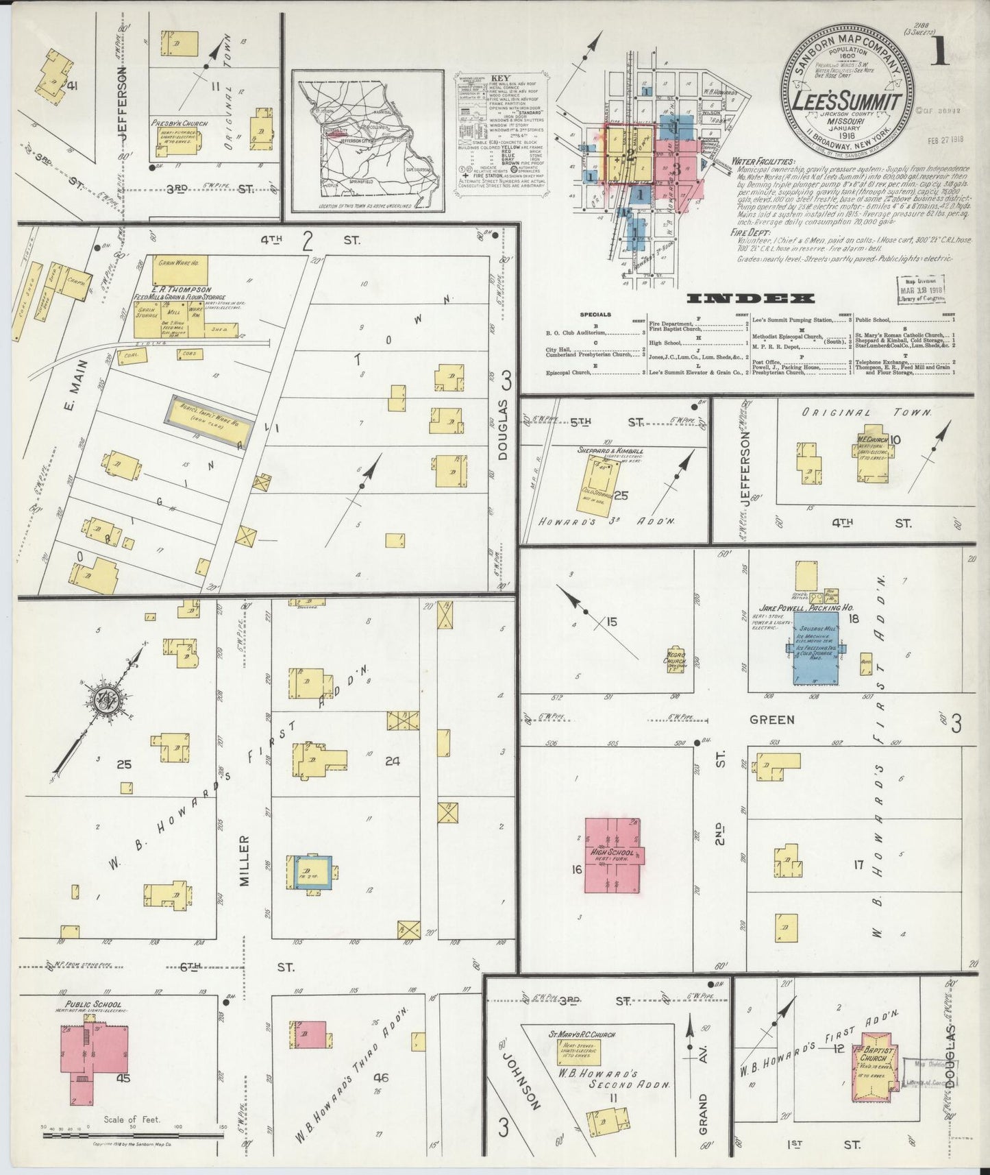 Sanborn Fire Insurance Map from Lee's Summit, Jackson County, Missouri (1918), Sheet #0001 - Complete Map Set gallery image, historic Sanborn map, vintage wall art, Missouri Missouri