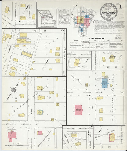 Sanborn Fire Insurance Map from Lee's Summit, Jackson County, Missouri (1918), Sheet #0001 - Complete Map Set gallery image, historic Sanborn map, vintage wall art, Missouri Missouri