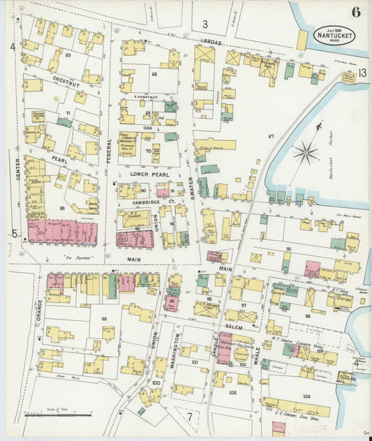 Sanborn Fire Insurance Map from Nantucket, Nantucket County, Massachusetts (1898), Sheet #0006 - Historic Sanborn Fire Insurance Map Print, vintage old map wall art, antique decor, genealogy gift, Massachusetts Massachusetts map