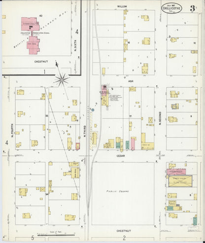 Sanborn Fire Insurance Map from Chillicothe, Peoria County, Illinois (1907), Sheet #0003 - Complete Map Set gallery image, historic Sanborn map, vintage wall art, Illinois Illinois