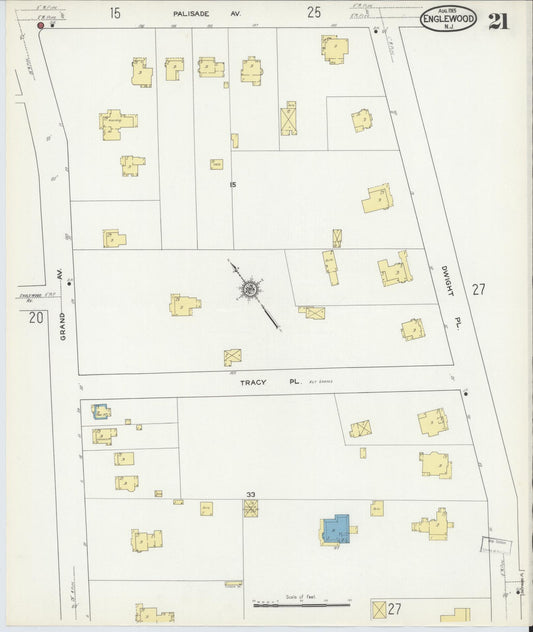 Sanborn Fire Insurance Map from Englewood, Bergen County, New Jersey (1915), Sheet #0021 - Historic Sanborn Fire Insurance Map Print, vintage old map wall art, antique decor, genealogy gift, New Jersey New Jersey map