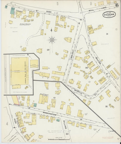 Sanborn Fire Insurance Map from Dedham, Norfolk County, Massachusetts (1892), Sheet #0006 - Complete Map Set gallery image, historic Sanborn map, vintage wall art, Massachusetts Massachusetts