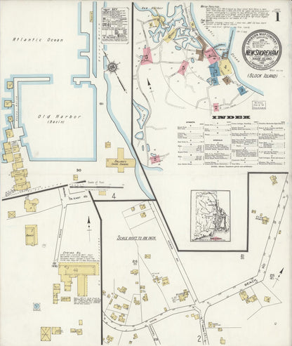 Sanborn Fire Insurance Map from New Shoreham, Newport County, Rhode Island (1921), Sheet #0001 - Complete Map Set gallery image, historic Sanborn map, vintage wall art, Rhode Island Rhode Island