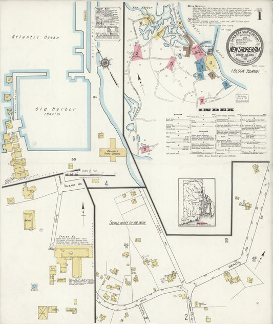 Sanborn Fire Insurance Map from New Shoreham, Newport County, Rhode Island (1921), Sheet #0001 - Complete Map Set gallery image, historic Sanborn map, vintage wall art, Rhode Island Rhode Island