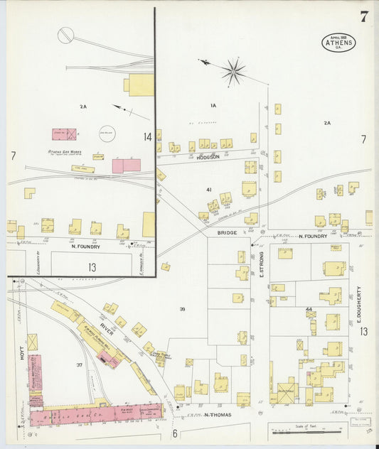 Sanborn Fire Insurance Map from Athens, Clarke County, Georgia (1908), Sheet #0007 - Historic Sanborn Fire Insurance Map Print, vintage old map wall art, antique decor, genealogy gift, Georgia Georgia map